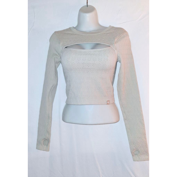 JoyLab Beige sz small yoga workout cutout Coquette stretch athletic top - Picture 2 of 5